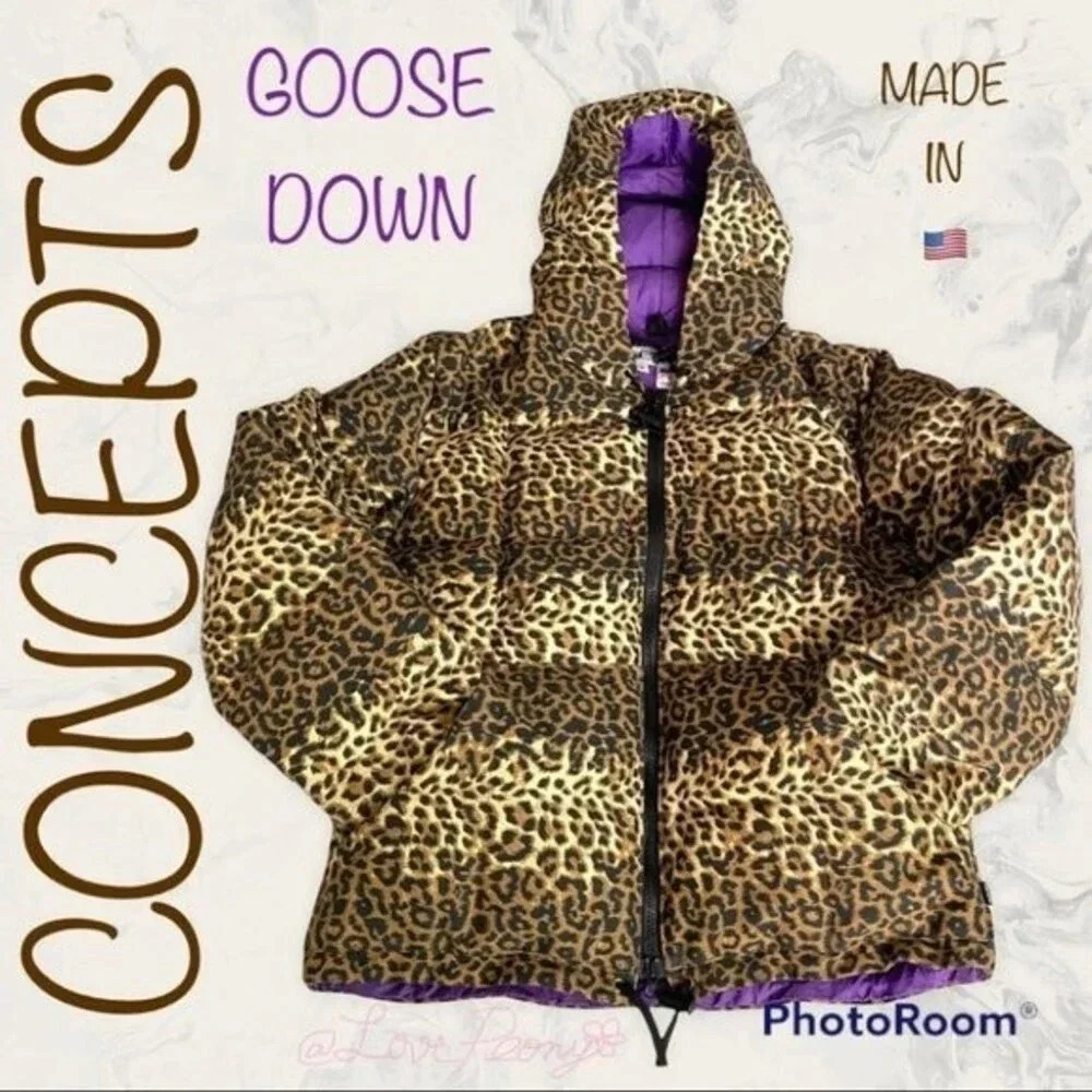 CONCEPTS Men’s GOOSE DOWN Puffer Hooded Jacket Leopard Print Size M